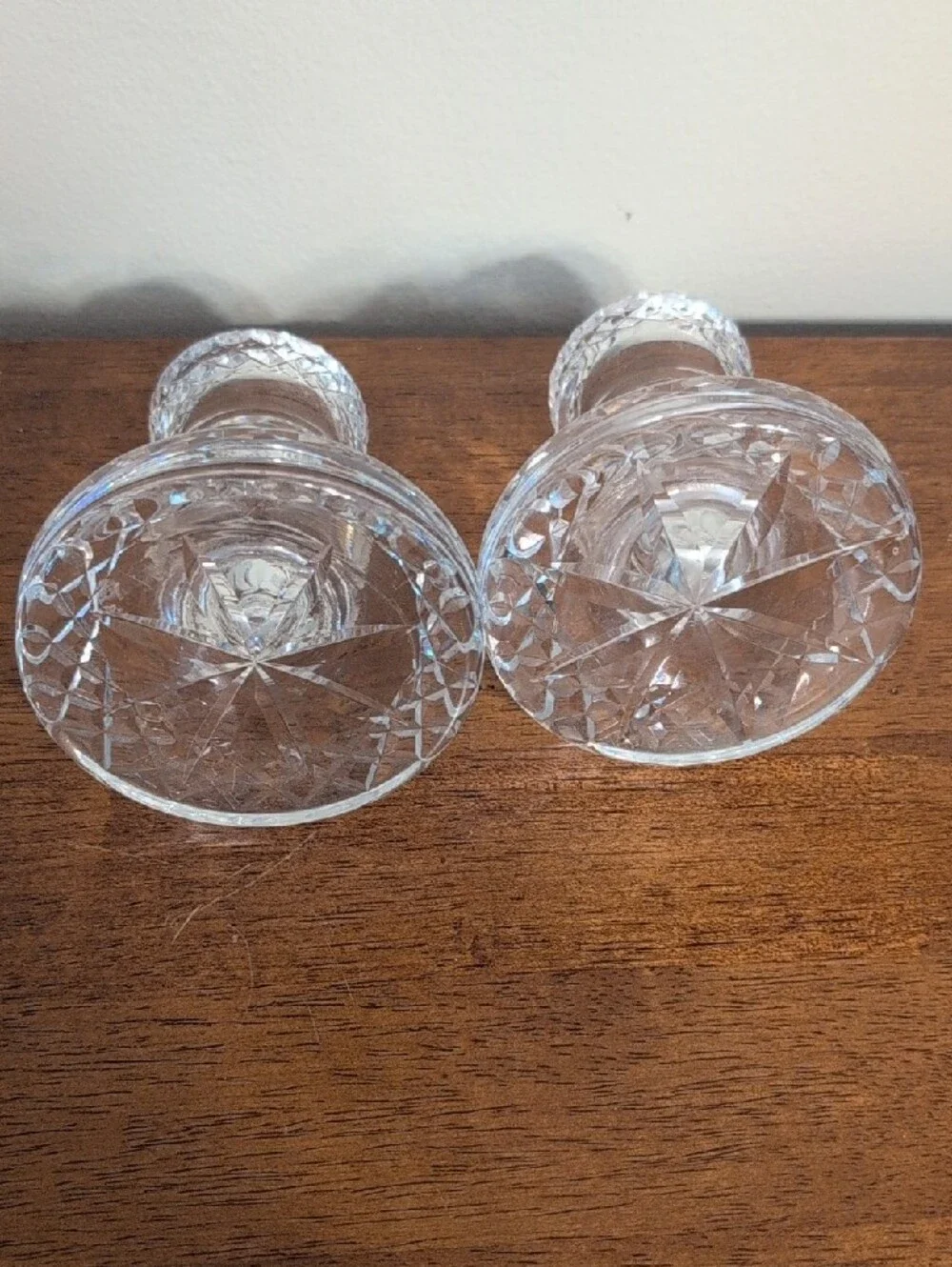Crystal Pattern Glass Candlestick Holders - Clear (Pair)